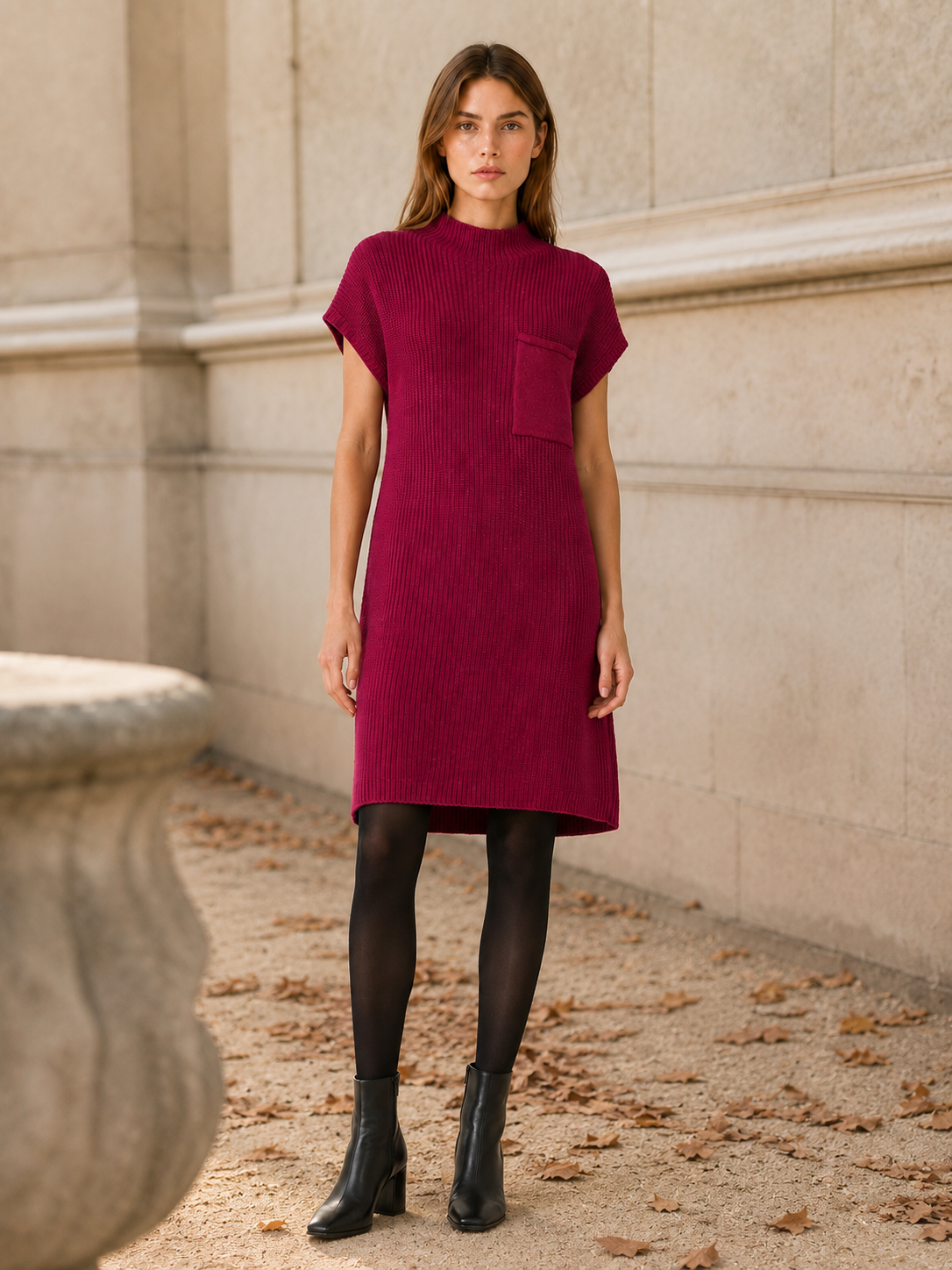 Quenara | Sweater Dress with Mock Neck and Chest Pocket