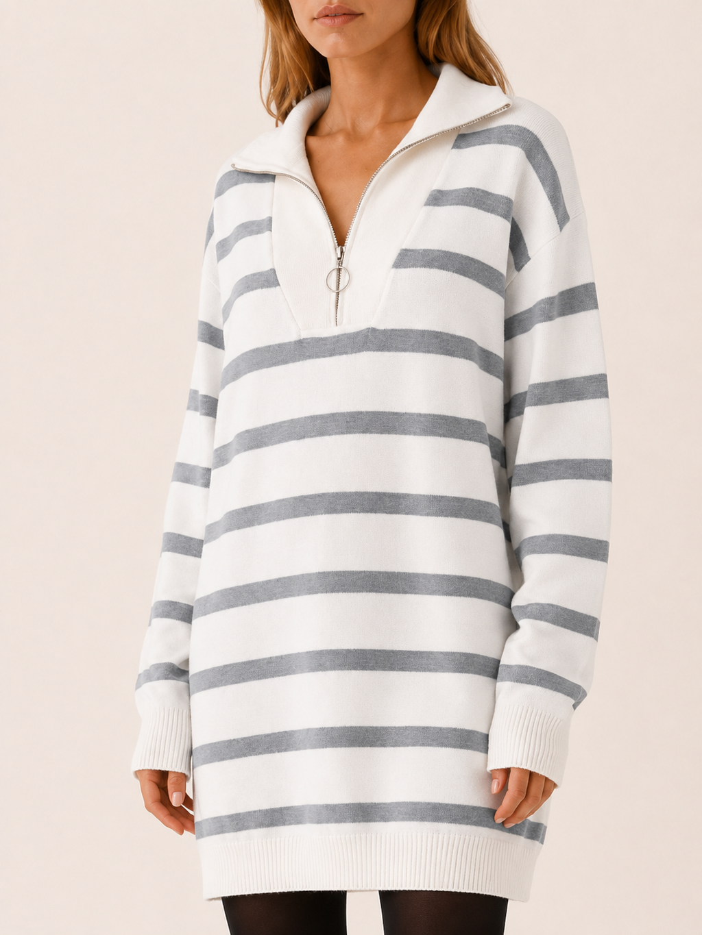 Ravessia | Jumper Dress with Quarter Zip and Striped Detail