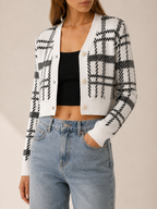 Rovixa | Cropped Cardigan with Plaid Design and V-Neck