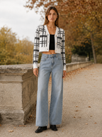 Rovixa | Cropped Cardigan with Plaid Design and V-Neck