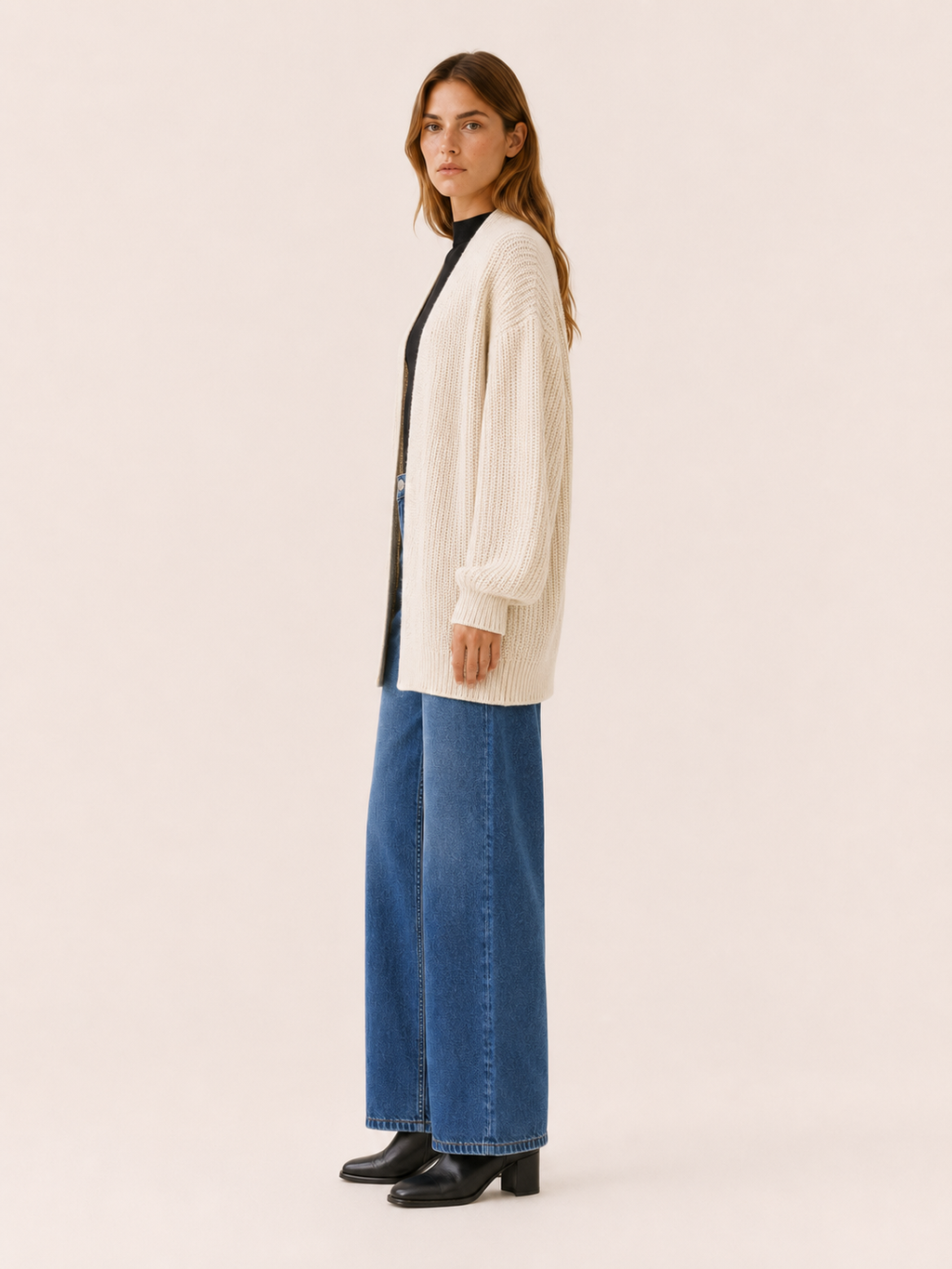 Soraya | Long Cardigan with Balloon Sleeves and Open Front