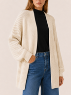 Soraya | Long Cardigan with Balloon Sleeves and Open Front