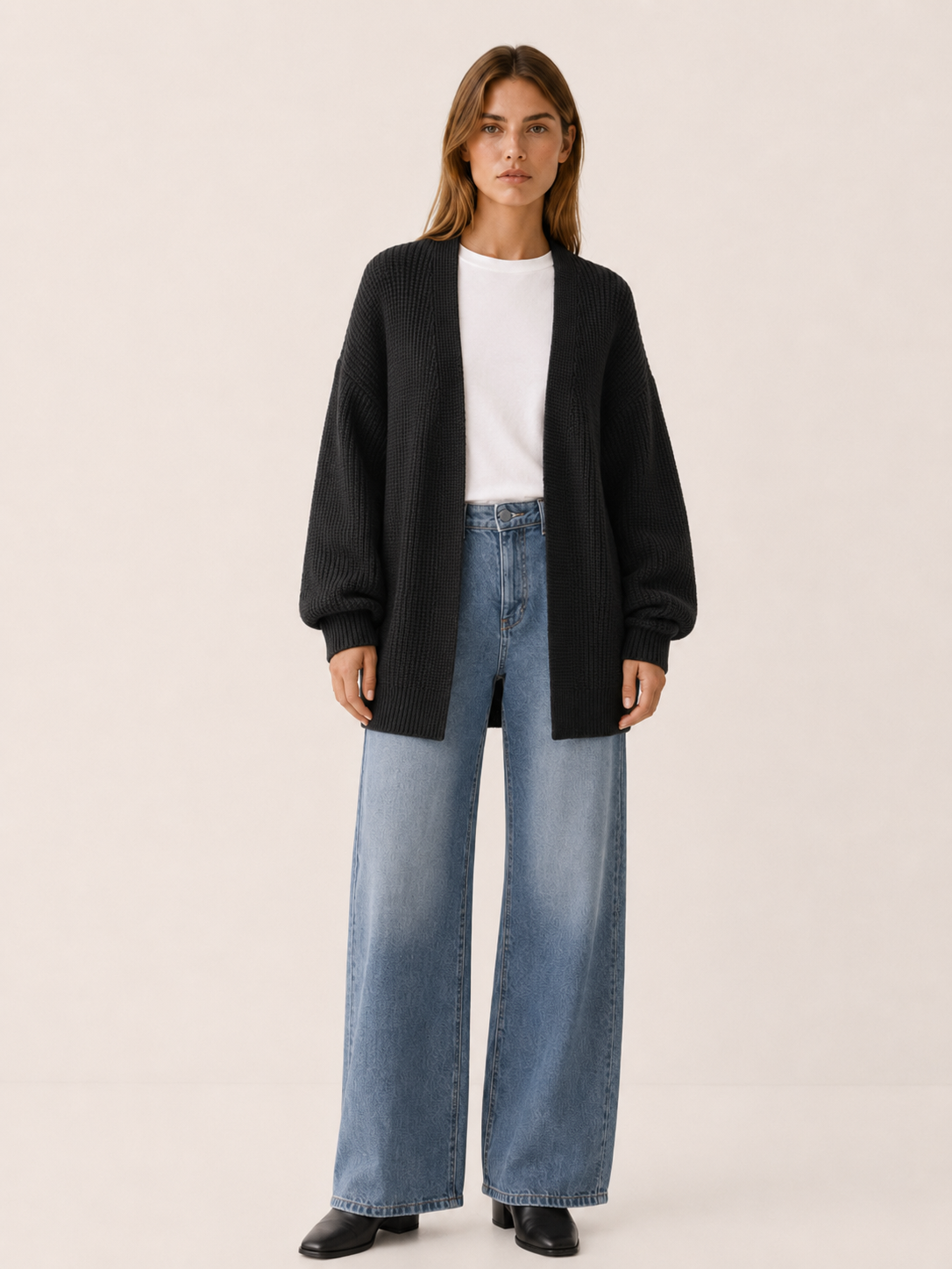 Soraya | Long Cardigan with Balloon Sleeves and Open Front