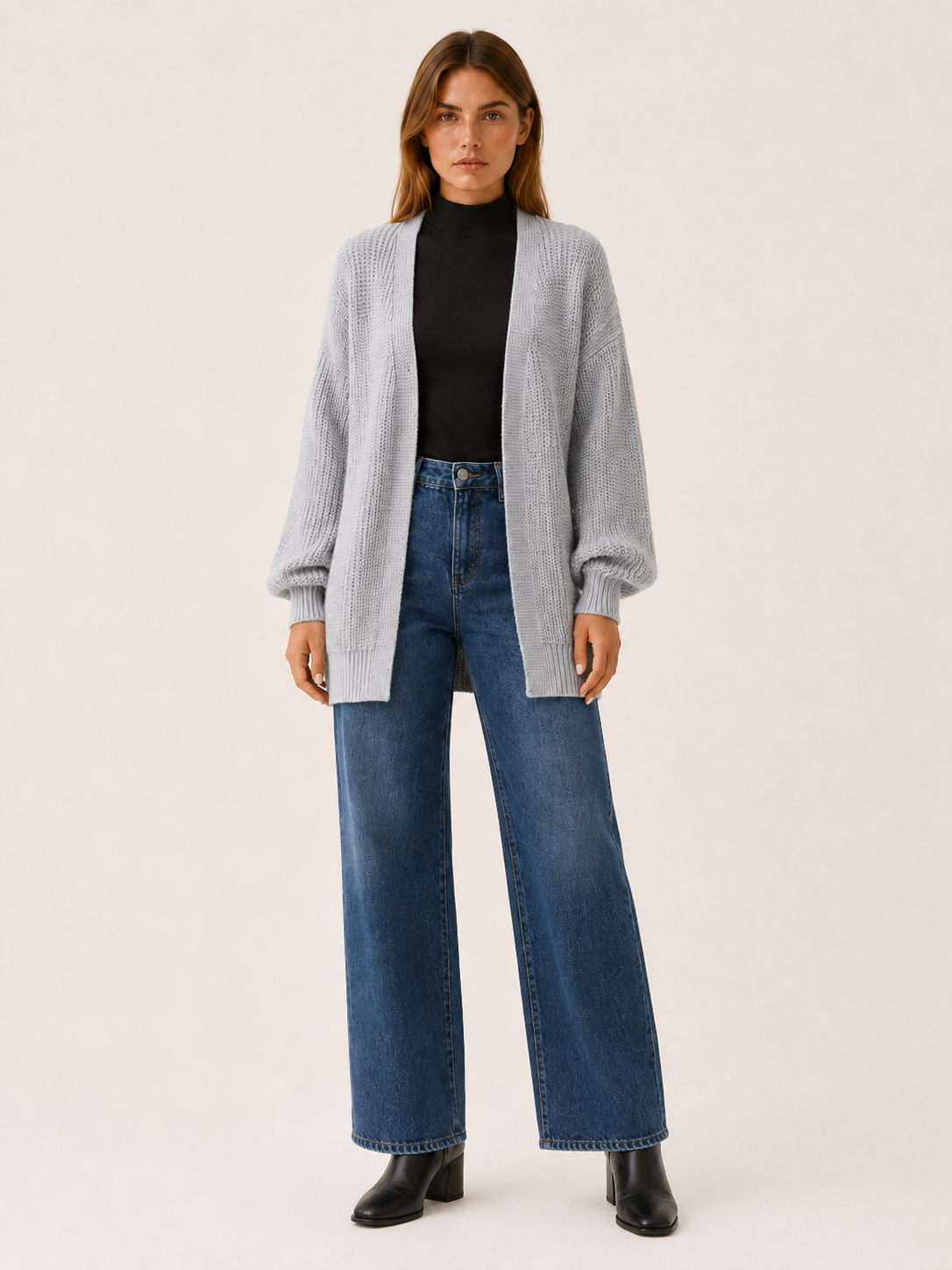 Soraya | Long Cardigan with Balloon Sleeves and Open Front