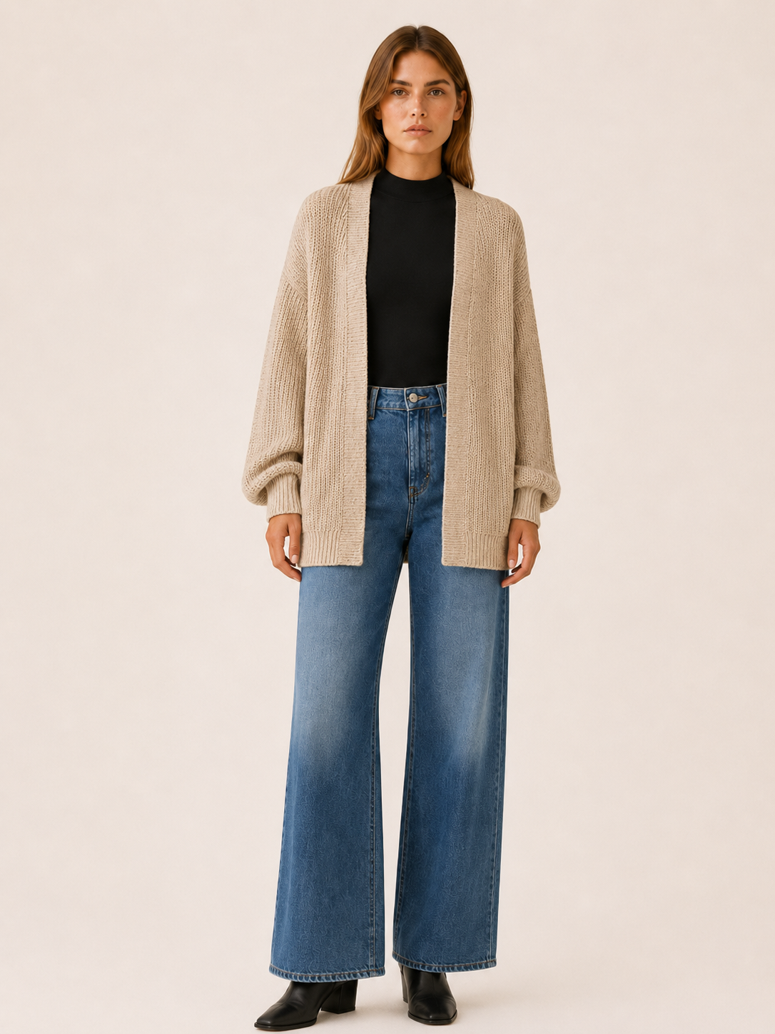 Soraya | Long Cardigan with Balloon Sleeves and Open Front