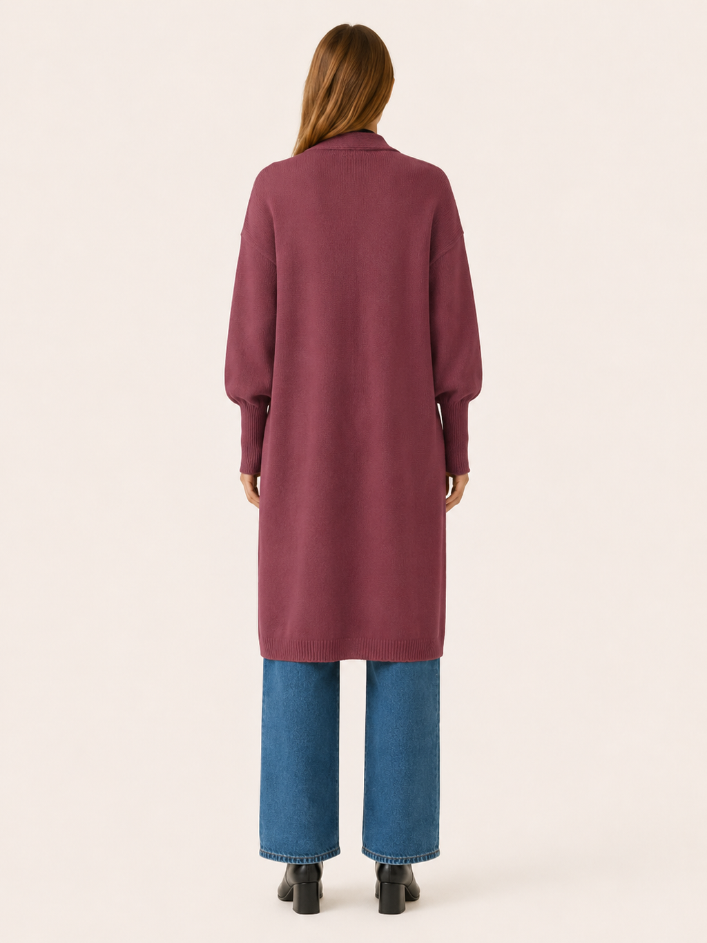 Thalina | Long Cardigan with Balloon Sleeves and Front Pockets