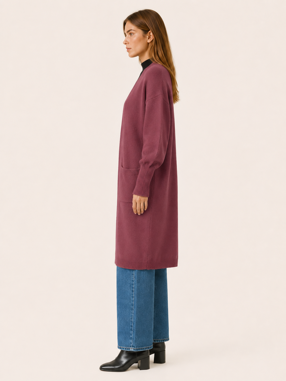Thalina | Long Cardigan with Balloon Sleeves and Front Pockets