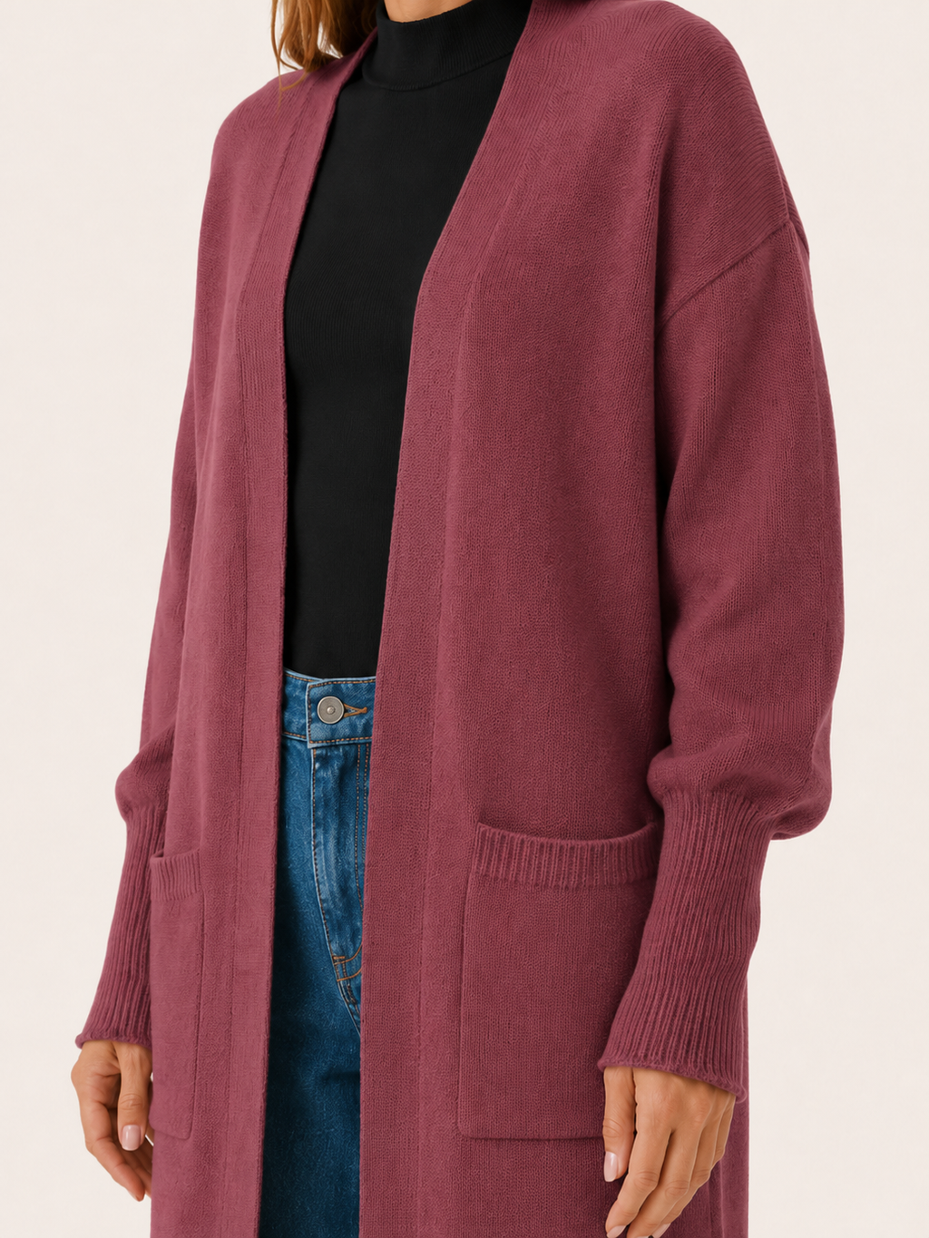 Thalina | Long Cardigan with Balloon Sleeves and Front Pockets