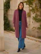 Thalina | Long Cardigan with Balloon Sleeves and Front Pockets
