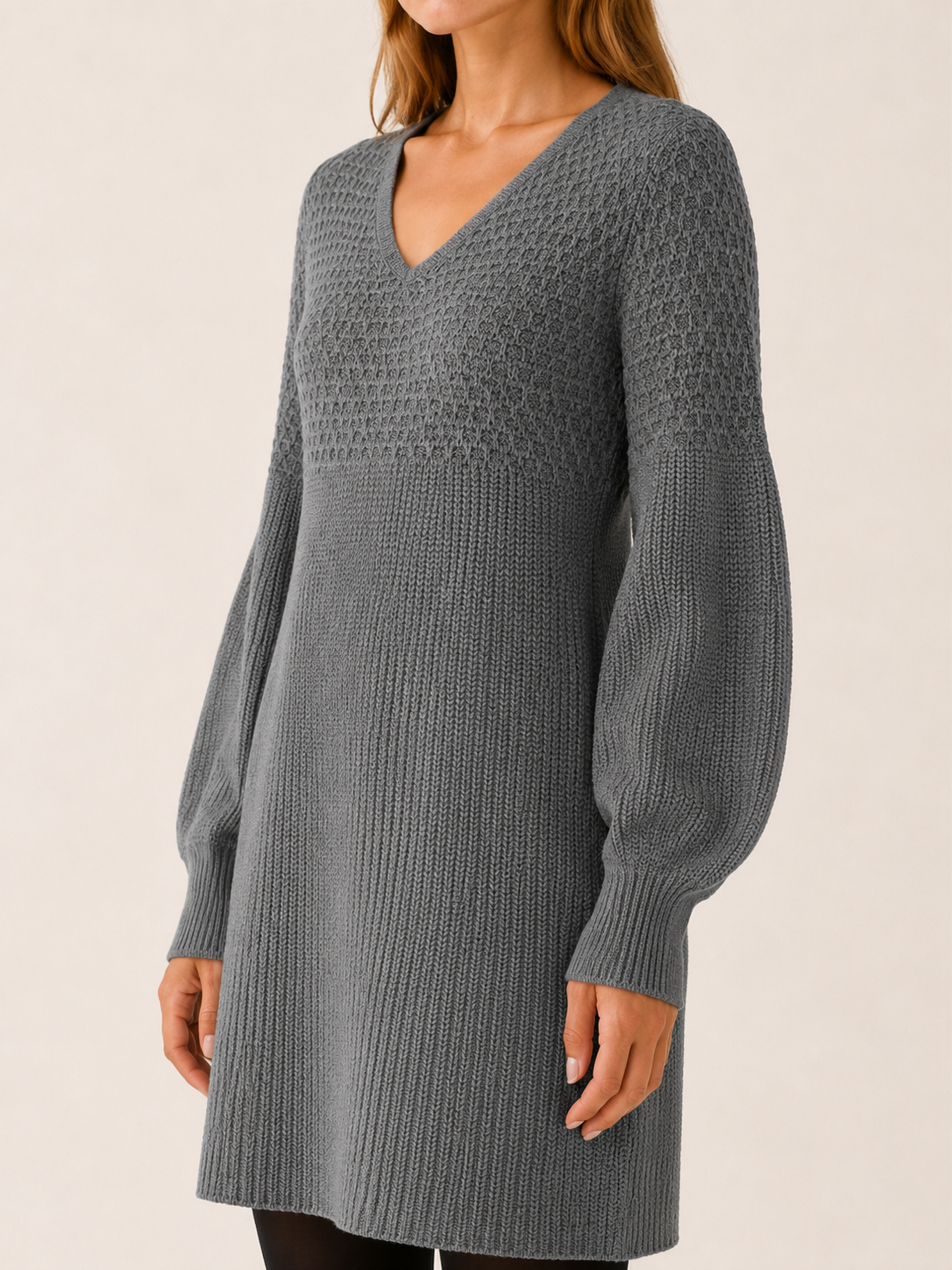 Thessavine | Jumper Dress with V-Neck and Balloon Sleeves