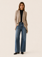 Tove | Waterfall Cardigan with Ribbed Detail and Draped Hem