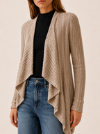 Tove | Waterfall Cardigan with Ribbed Detail and Draped Hem