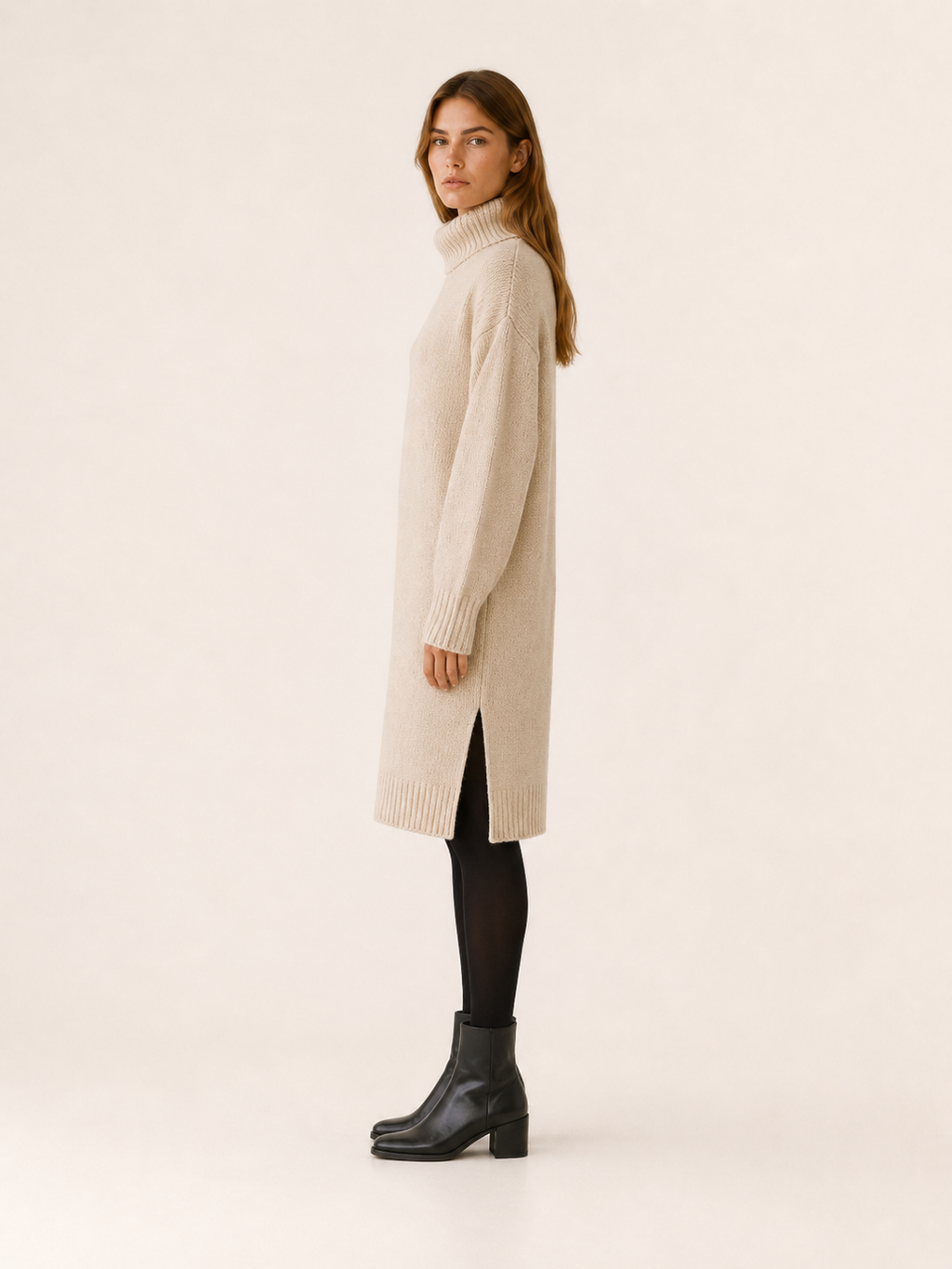 Trevellia | Jumper Dress with Roll Neck and Side Slit