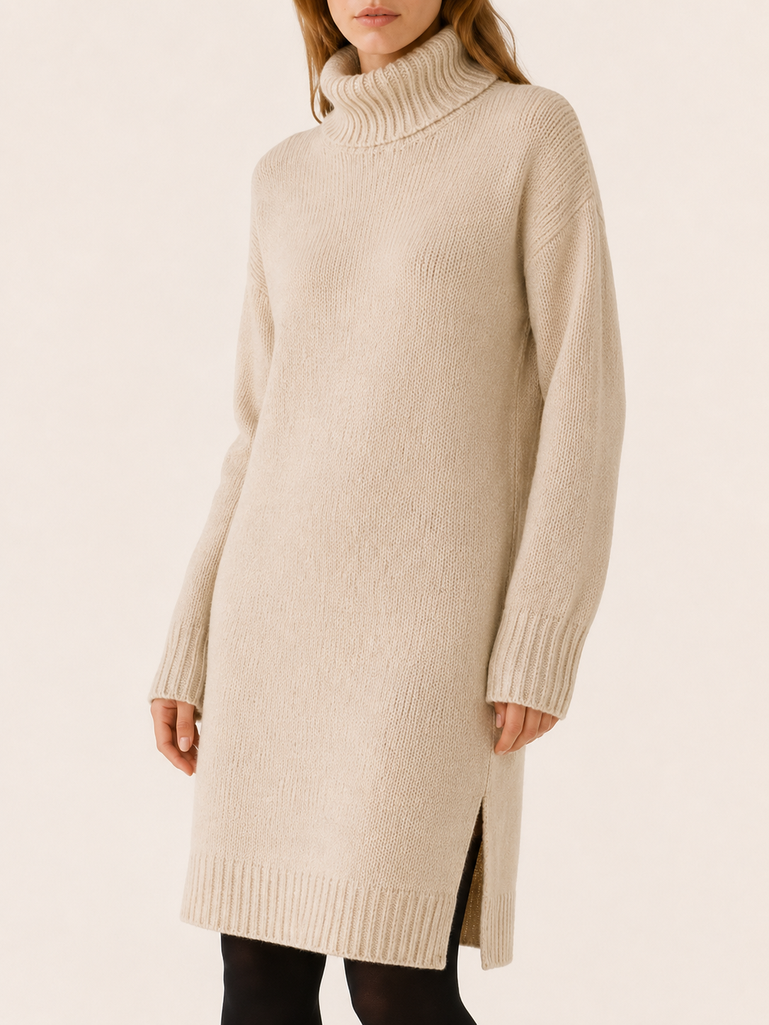 Trevellia | Jumper Dress with Roll Neck and Side Slit