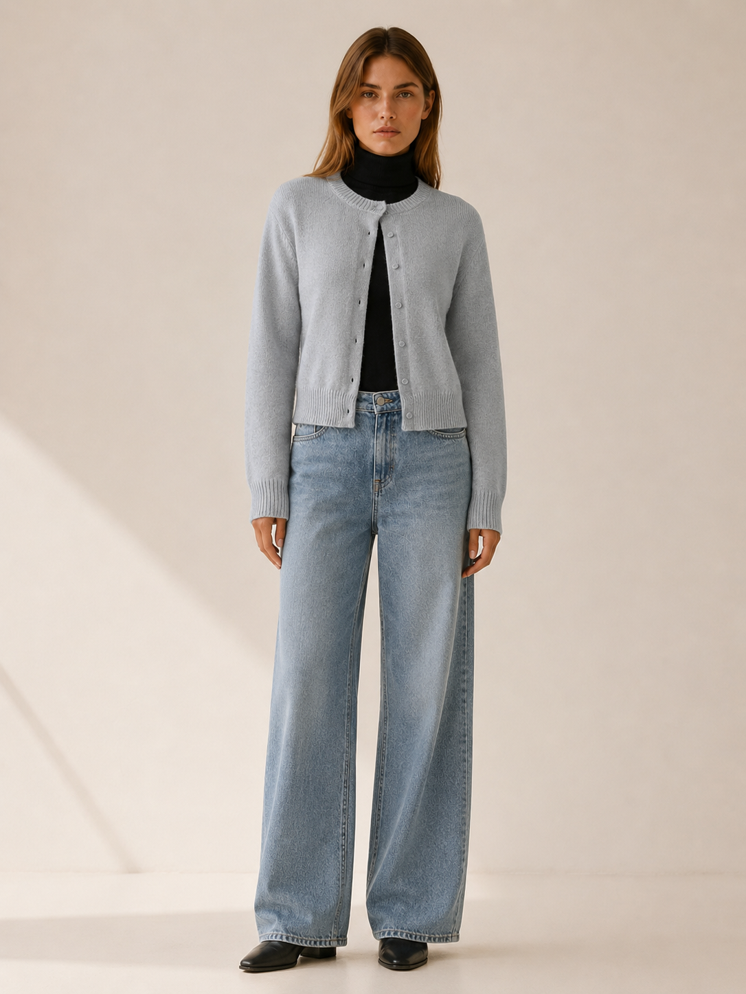 Vaylora | Cropped Cardigan with Round Neck and Button Front