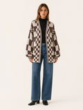 Velyndis | Cardigan with Checkerboard Pattern and Balloon Sleeves