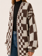 Velyndis | Cardigan with Checkerboard Pattern and Balloon Sleeves
