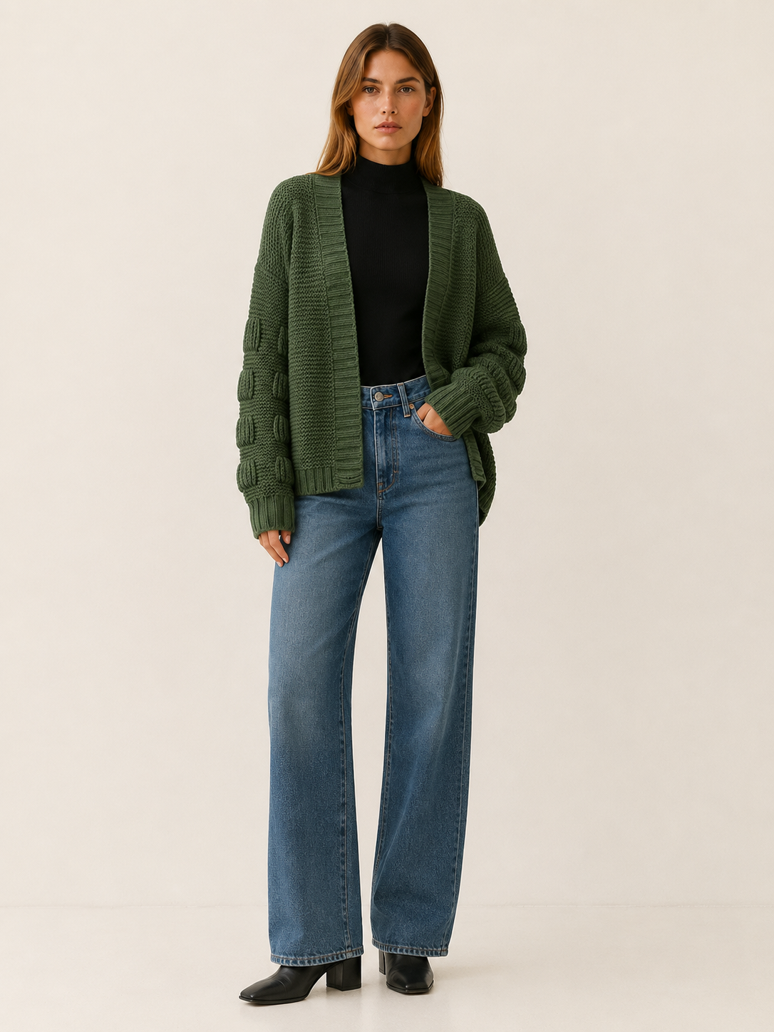 Vesper | Cardigan with Open Front and Ribbed Trim