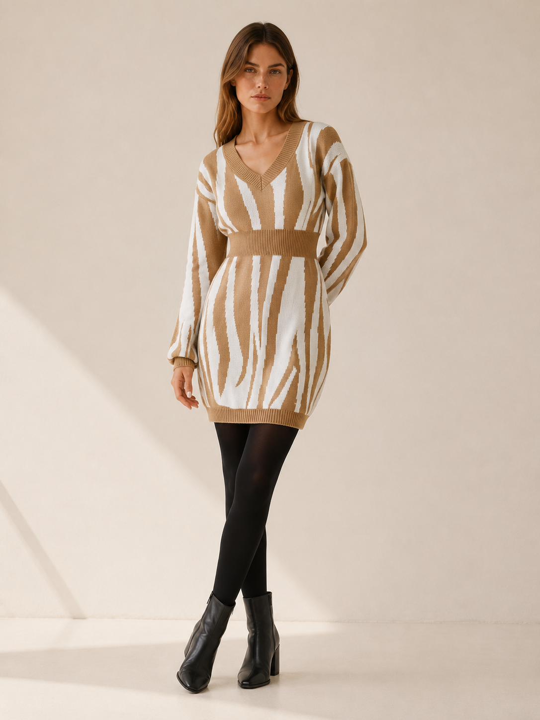 Vianne | Jumper Dress with Animal Print and V-Neck