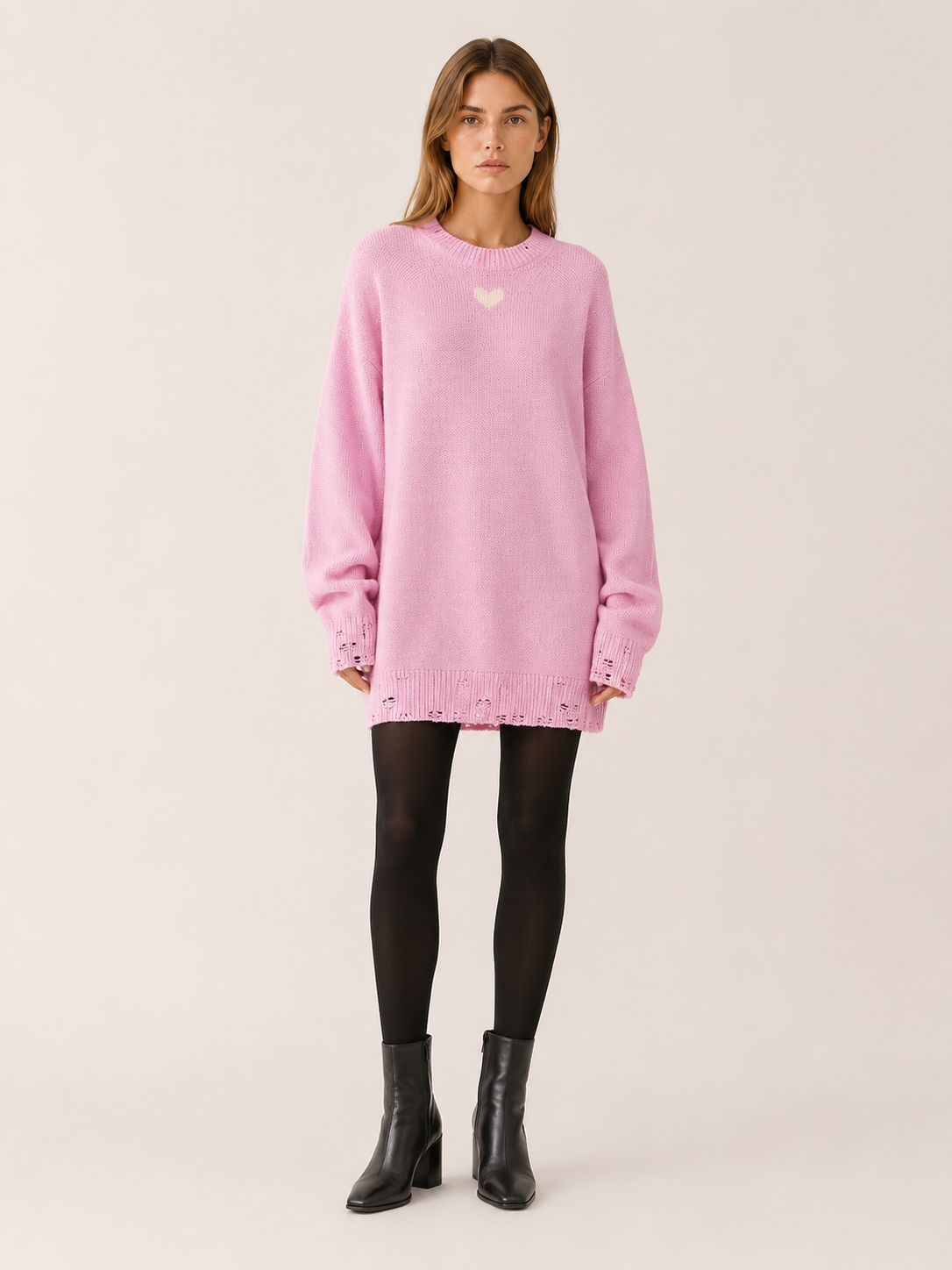 Virelisse | Sweater Dress with Round Neck and Distressed Detail