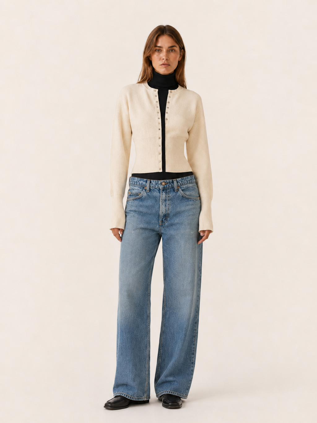 Virelora | Cropped Cardigan with Button Front and Ribbed Waist