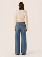 Virelora | Cropped Cardigan with Button Front and Ribbed Waist