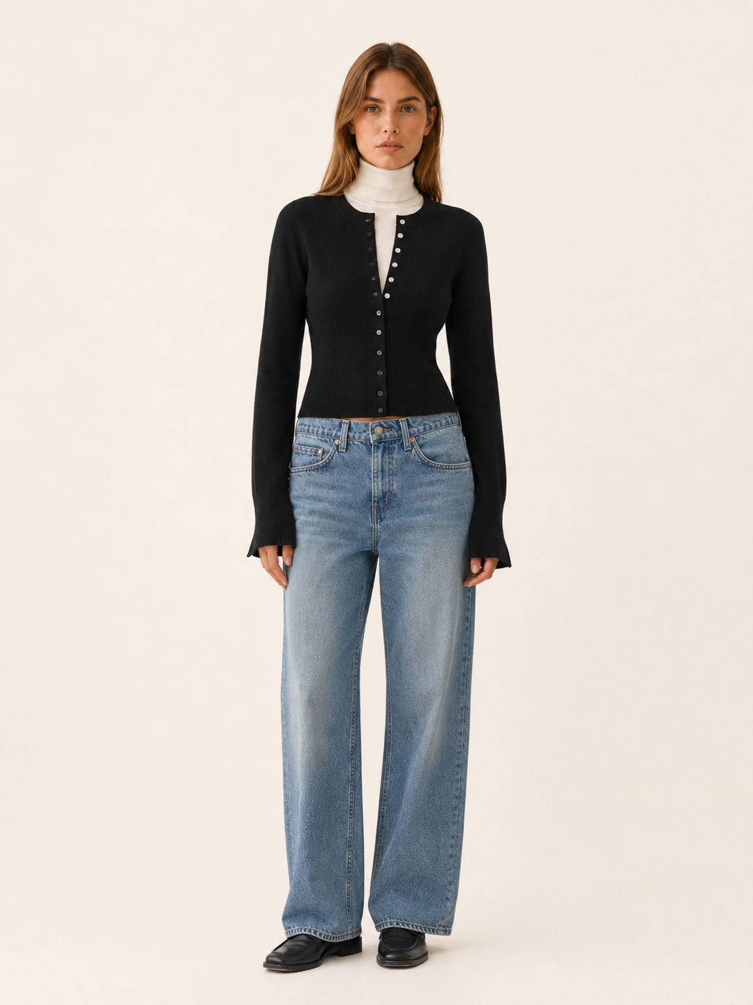 Virelora | Cropped Cardigan with Button Front and Ribbed Waist