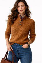 Harriet | Women's Wool Blend Cable Knit Button-Collar Pullover