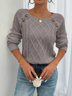Penelope | Women's Cable Knit Sweater with Raglan Sleeves and Button Detail