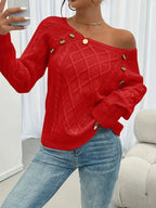 Penelope | Women's Cable Knit Sweater with Raglan Sleeves and Button Detail