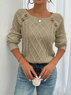 Penelope | Women's Cable Knit Sweater with Raglan Sleeves and Button Detail
