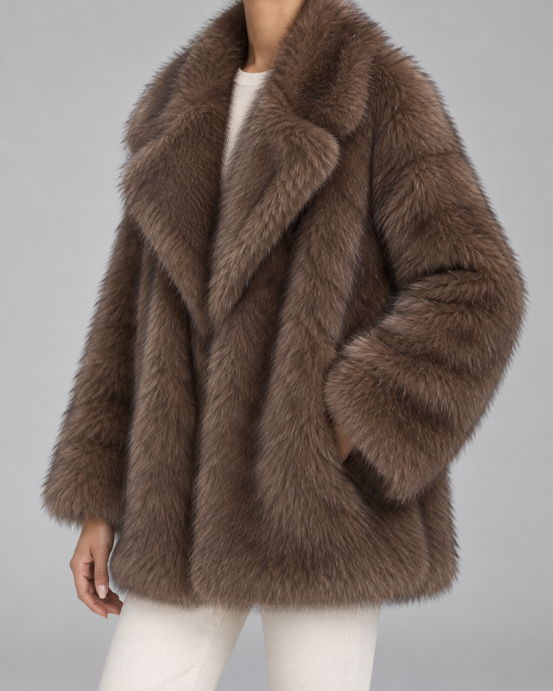 Brigitte | Women's Oversized Faux Fur Shawl Collar Jacket