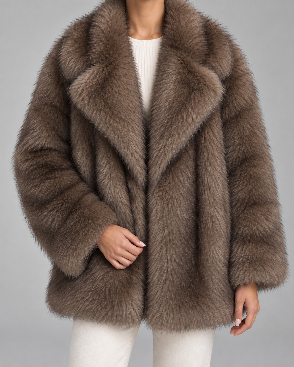 Brigitte | Women's Oversized Faux Fur Shawl Collar Jacket