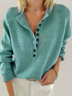 Scarlett | Women's Half-Button V-Neck Long Sleeve Knit Sweater