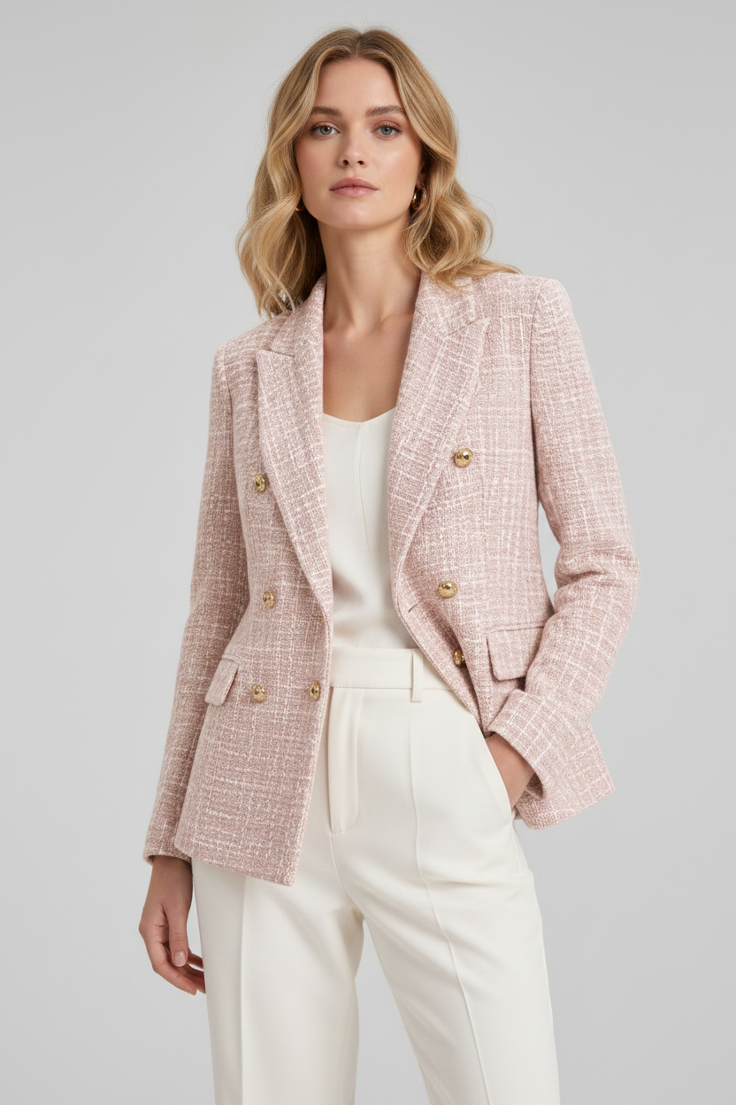 Women’s Pink Tweed Double Breasted Casual Jacket - Craw Leigh
