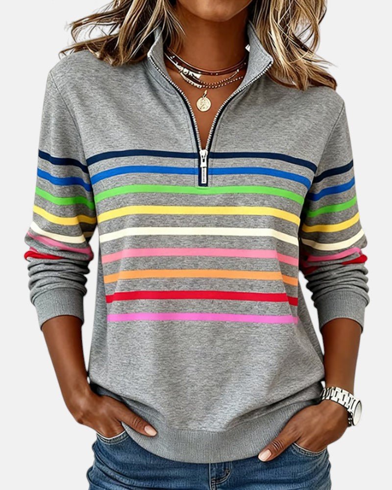 Madison | Women's Quarter Zip Sweatshirt with Striped Long Sleeves