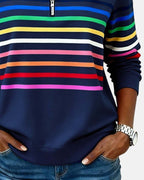 Madison | Women's Quarter Zip Sweatshirt with Striped Long Sleeves