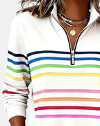 Madison | Women's Quarter Zip Sweatshirt with Striped Long Sleeves