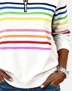 Madison | Women's Quarter Zip Sweatshirt with Striped Long Sleeves