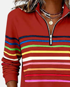 Madison | Women's Quarter Zip Sweatshirt with Striped Long Sleeves