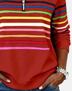 Madison | Women's Quarter Zip Sweatshirt with Striped Long Sleeves