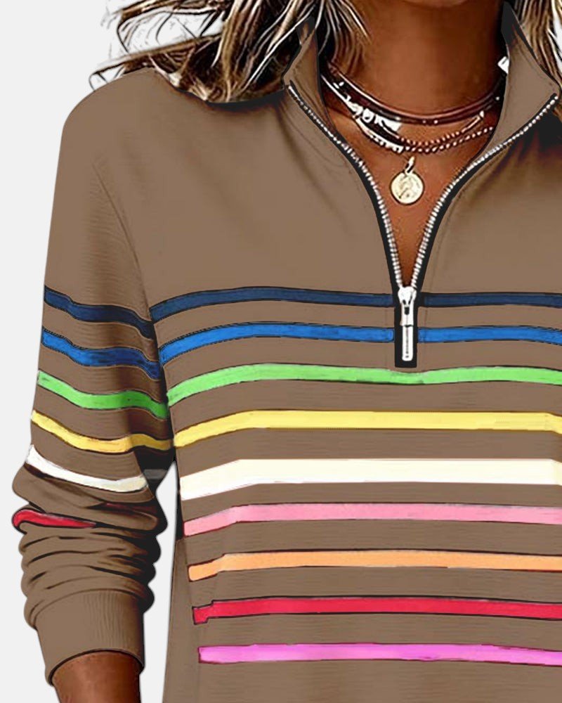 Madison | Women's Quarter Zip Sweatshirt with Striped Long Sleeves