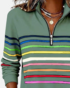 Madison | Women's Quarter Zip Sweatshirt with Striped Long Sleeves