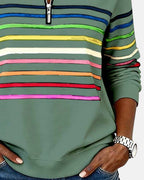 Madison | Women's Quarter Zip Sweatshirt with Striped Long Sleeves