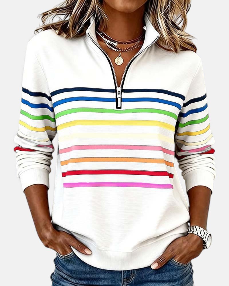 Madison | Women's Quarter Zip Sweatshirt with Striped Long Sleeves