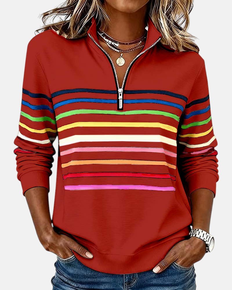 Madison | Women's Quarter Zip Sweatshirt with Striped Long Sleeves