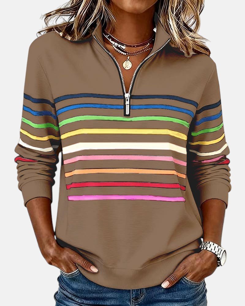 Madison | Women's Quarter Zip Sweatshirt with Striped Long Sleeves