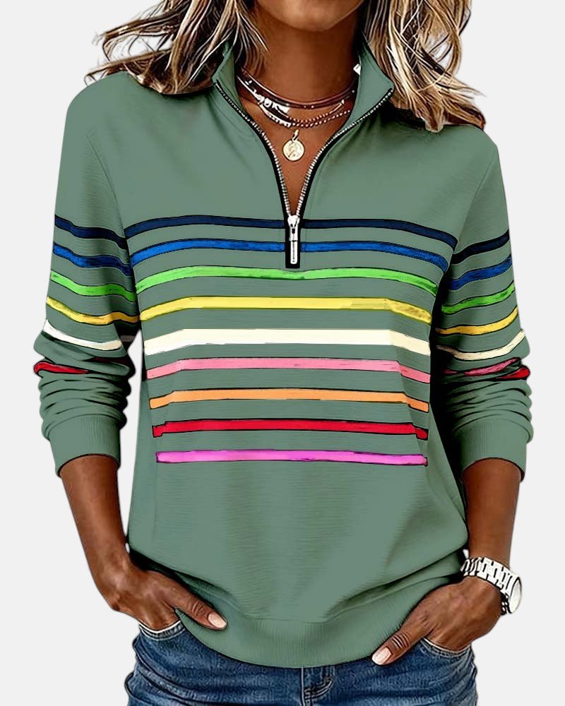 Madison | Women's Quarter Zip Sweatshirt with Striped Long Sleeves