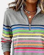 Madison | Women's Quarter Zip Sweatshirt with Striped Long Sleeves