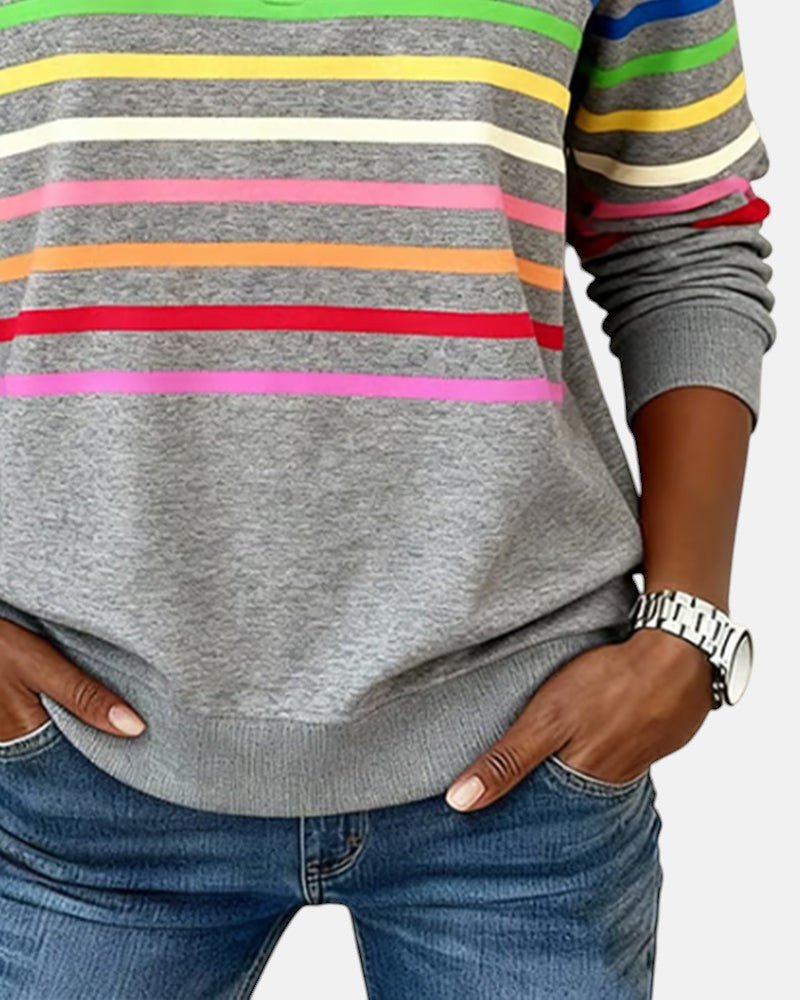 Madison | Women's Quarter Zip Sweatshirt with Striped Long Sleeves